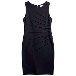 Calvin Klein Career Black Midi Dress Sleeveless with Pleated Detail Size 12